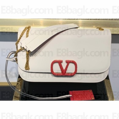 Valentino VLOCK Shoulder Large Bag White with Karung Logo 2020