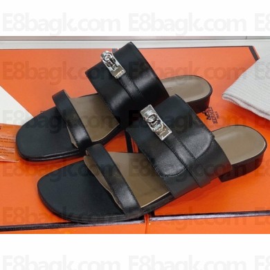 Hermes Kelly Avenue Sandals Black 2020