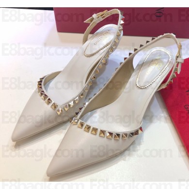 Valentino Heel 6.5cm Rockstud Slingback Pumps Sandals White