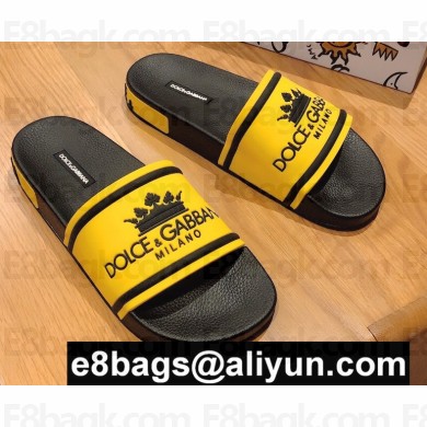 Dolce & Gabbana Printed Calfskin and Rubber Sliders Yellow 2020
