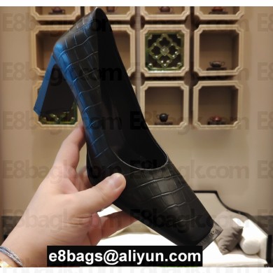 Balenciaga Heel 8cm Square Toe Pumps Croco Pattern Black Fall Winter 2020