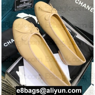 Chanel Classic Bow Ballerinas Flats Leather Beige