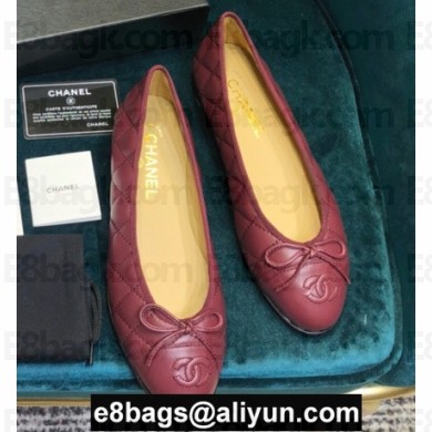 Chanel Classic Bow Ballerinas Flats Quilting Burgundy