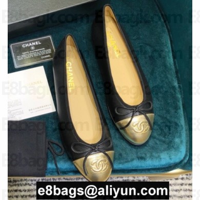 Chanel Classic Bow Ballerinas Flats Leather Black/Gold