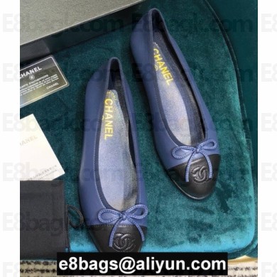 Chanel Classic Bow Ballerinas Flats Leather Navy Blue/Black