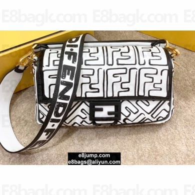 Fendi Nappa Leather Medium Baguette Bag FF Print White 2020