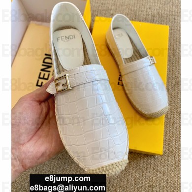 Fendi Croco Pattern Espadrilles White with FF Baguette 2020