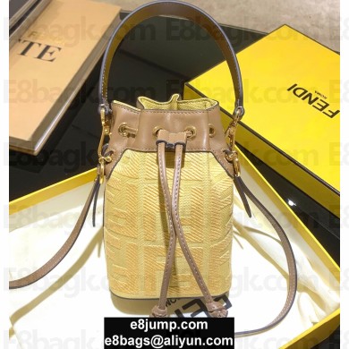 Fendi Embroidered FF Mon Tresor Mini Bucket Bag Beige Raffia Canvas 2020