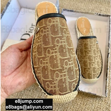 Dior CD Logo Oblique Canvas Espadrilles Mules Brown 2020
