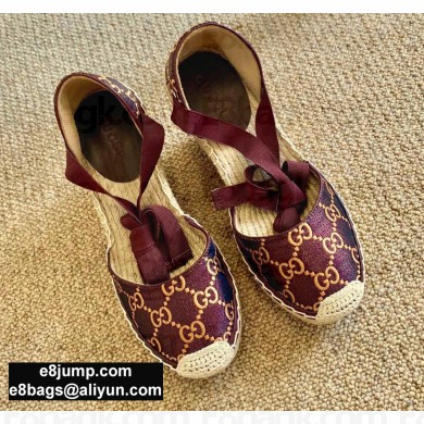 Gucci Heritage GG Lamé Platform Espadrilles Sandals Coffee 2020