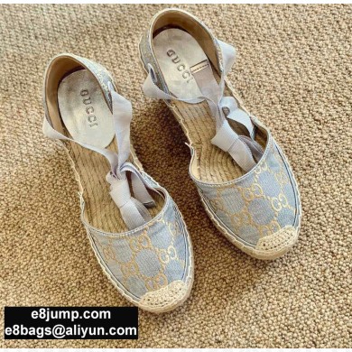 Gucci Heritage GG Lamé Platform Espadrilles Sandals Silver 2020