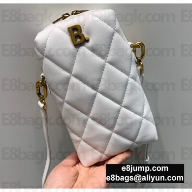Balenciaga B. Quilted Leather Phone Holder Bag White
