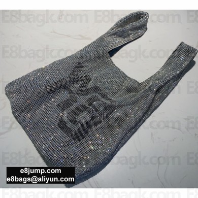 Alexander Wang Wanglock Mini Shopper Tote Bag With Crystal Rhinestone Chain Mesh wang Gray