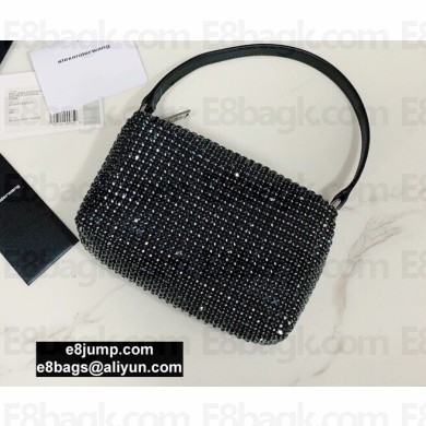 Alexander Wang Wangloc Medium Pouch Bag With Crystal Rhinestone Chain Mesh Black