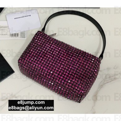 Alexander Wang Wangloc Medium Pouch Bag With Crystal Rhinestone Chain Mesh Fuchsia