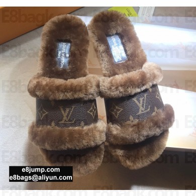 Louis Vuitton Mink Fur Lock It Flat Mules Coffee 2020