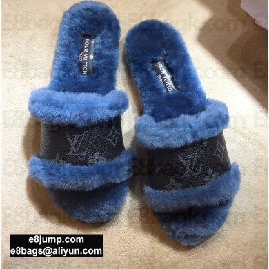 Louis Vuitton Mink Fur Lock It Flat Mules Blue 2020