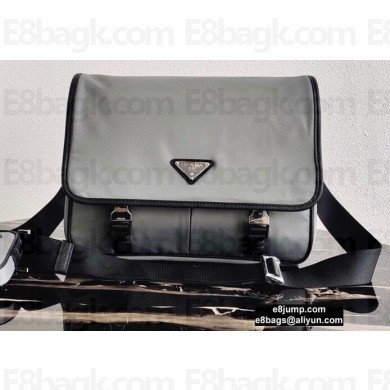 Prada Nylon and Saffiano Leather Shoulder Bag 2VD768 Gray 2020