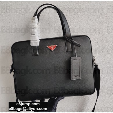 Prada Saffiano Leather Briefcase Bag 2VE368 Black/Red Logo