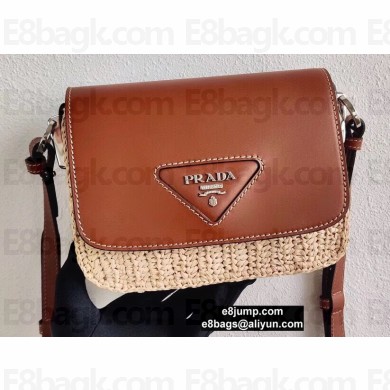 Prada Leather and Wicker Shouler Bag 1BD043 Brown 2020