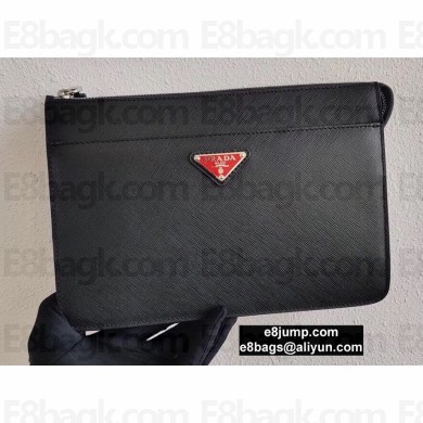 Prada Saffiano Leather Pouch Bag 2VF032 Black/Red Logo 2020