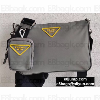 Prada Nylon Cross-Body Bag 2VH113 Gray/Yellow Logo 2020