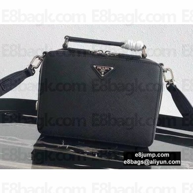 Prada Brique Saffiano Leather Cross-Body Bag 2VH069 Black 2020
