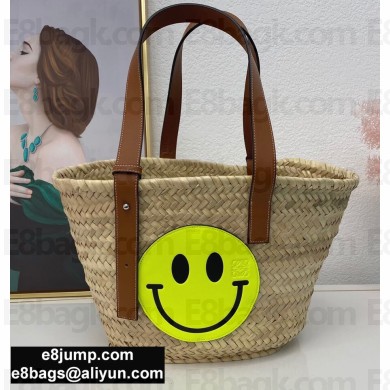 Loewe Medium Smiley Basket bag in palm leaf and calfskin
