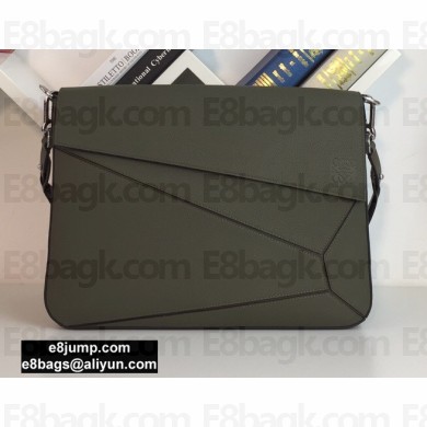 Loewe Puzzle Messenger Bag in Soft Grained Calfskin Army Green