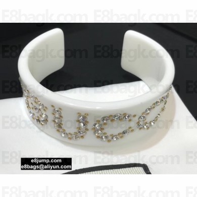 Gucci Crystal Logo Cuff Bracelet 627956 White 2020