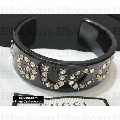 Gucci Crystal Logo Cuff Bracelet 627956 Black 2020