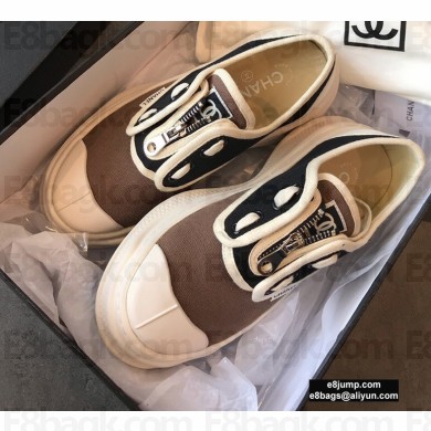 Chanel Zip Vintage Canvas Low-top Sneakers Coffee 2020