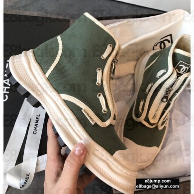 Chanel Zip Vintage Canvas High-top Sneakers Army Green 2020