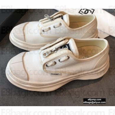 Chanel Zip Vintage Canvas Low-top Sneakers White 2020