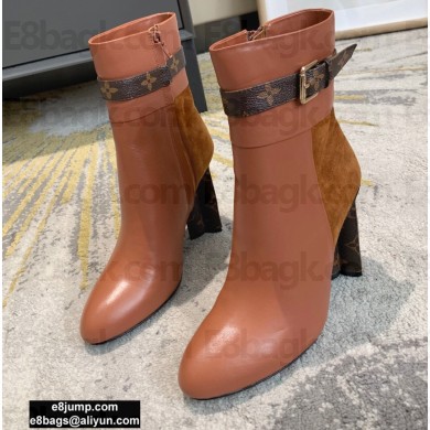 Louis Vuitton Monogram-Flower Heel 10cm Ankle Boots Brown with Buckle 2020
