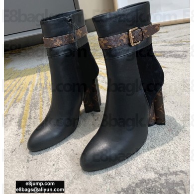 Louis Vuitton Monogram-Flower Heel 10cm Ankle Boots Black with Buckle 2020