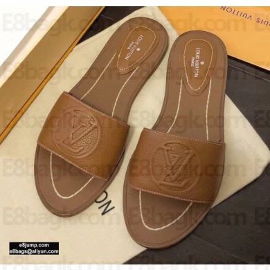 Louis Vuitton Grained Calf Leather Lock It Flat Mules Brown 2020