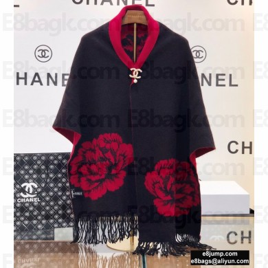 Chanel Print Cape Poncho Red/Black