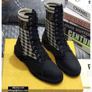 Fendi Leather Lace-up Biker Ankle Boots Black/White 2020