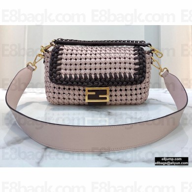 Fendi Leather Medium Baguette Interlace Bag Pink 2020