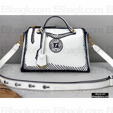 Fendi White Leather Printed By The Way Medium Boston Bag 2020