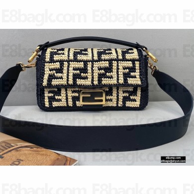 Fendi Raffia FF Medium Baguette Bag Black 2020