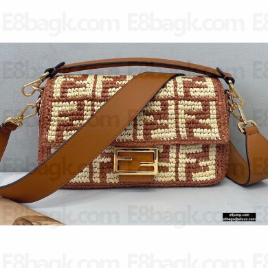 Fendi Raffia FF Medium Baguette Bag Brown 2020