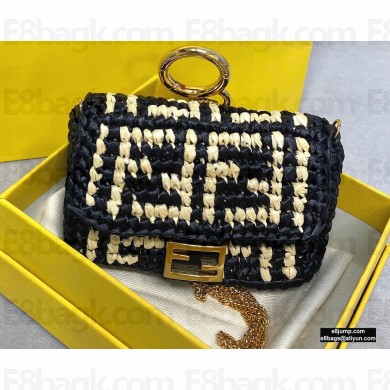 Fendi Raffia FF Nano Baguette Bag Charm Black 2020