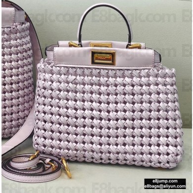 Fendi Leather Peekaboo Iconic Mini Interlace Bag Lilac 2020