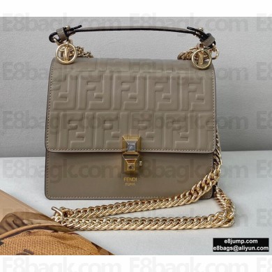 Fendi Leather Kan I Mini Bag FF Embossed Etoupe