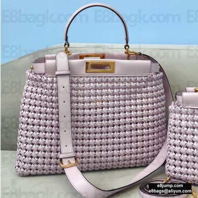 Fendi Leather Peekaboo Iconic Medium Interlace Bag Lilac 2020