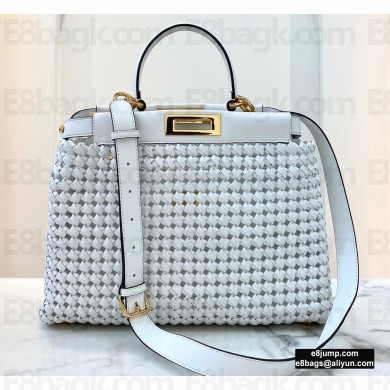 Fendi Leather Peekaboo Iconic Medium Interlace Bag White 2020