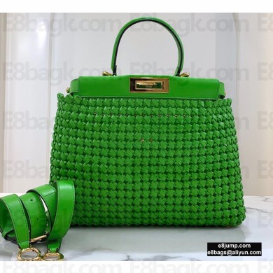 Fendi Leather Peekaboo Iconic Medium Interlace Bag Green 2020