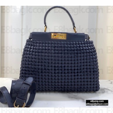 Fendi Leather Peekaboo Iconic Medium Interlace Bag Blue 2020